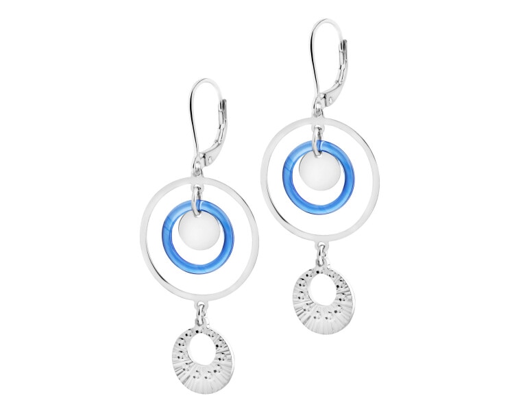 Rhodium Plated Silver Dangling Earring with Glass