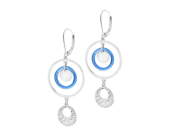 Rhodium Plated Silver Dangling Earring with Glass