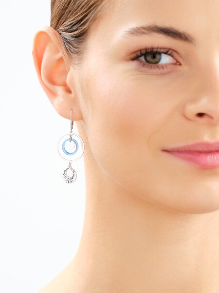 Rhodium Plated Silver Dangling Earring with Glass