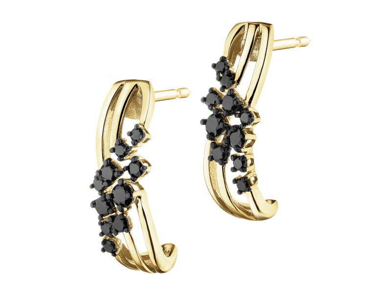 14 K Yellow Gold Earrings with Black Diamond, Treateds - 0,33 ct - fineness 14 K