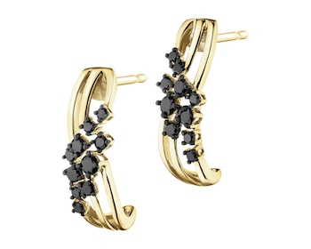 14 K Yellow Gold Earrings with Black Diamond, Treateds - 0,33 ct - fineness 14 K