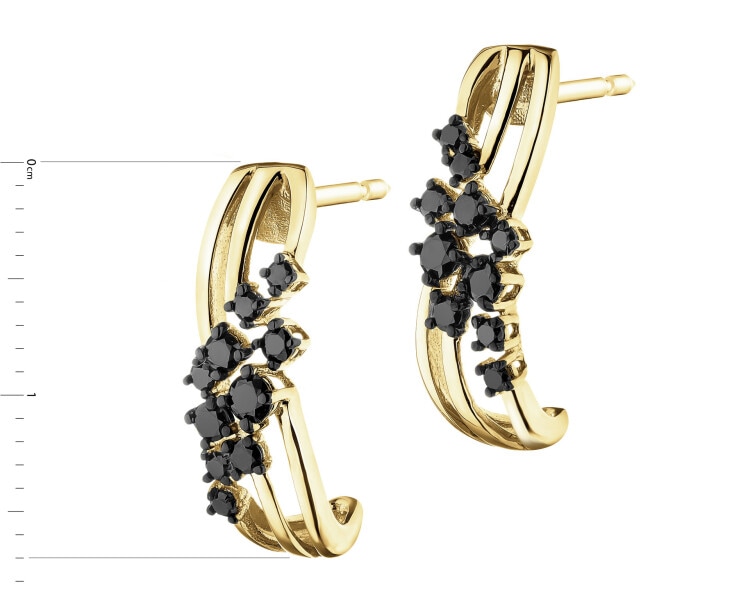 14 K Yellow Gold Earrings with Black Diamond, Treateds - 0,33 ct - fineness 14 K