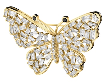 Gold-Plated Brass Brooch with Cubic Zirconia