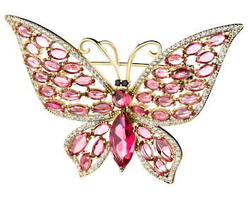 Gold-Plated Brass Brooch with Cubic Zirconia