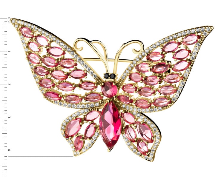 Gold-Plated Brass Brooch with Cubic Zirconia