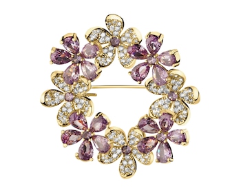 Gold-Plated Brass Brooch with Cubic Zirconia