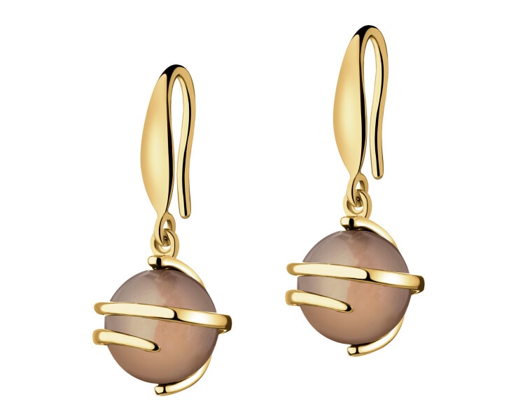 Gold-Plated Brass, Gold-Plated Silver Dangling Earring with Agate