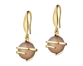 Gold-Plated Brass, Gold-Plated Silver Dangling Earring with Agate