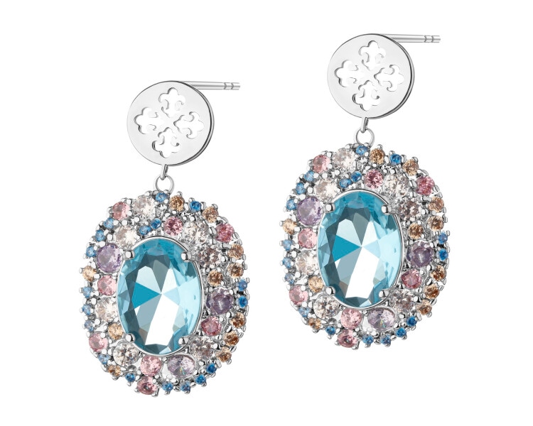 Rhodium-Plated Brass Dangling Earring with Cubic Zirconia