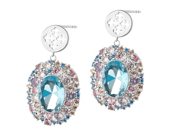 Rhodium-Plated Brass Dangling Earring with Cubic Zirconia