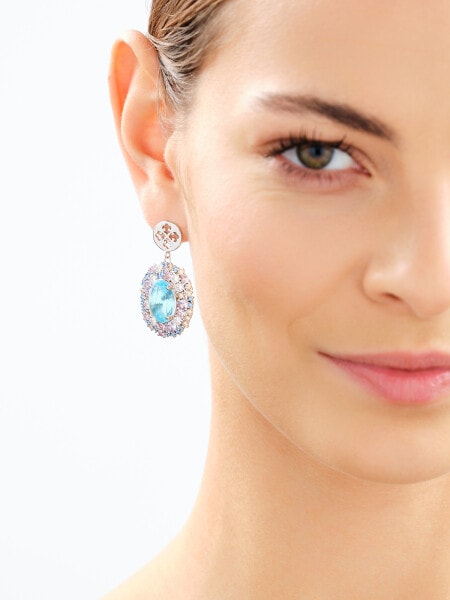 Rhodium-Plated Brass Dangling Earring with Cubic Zirconia