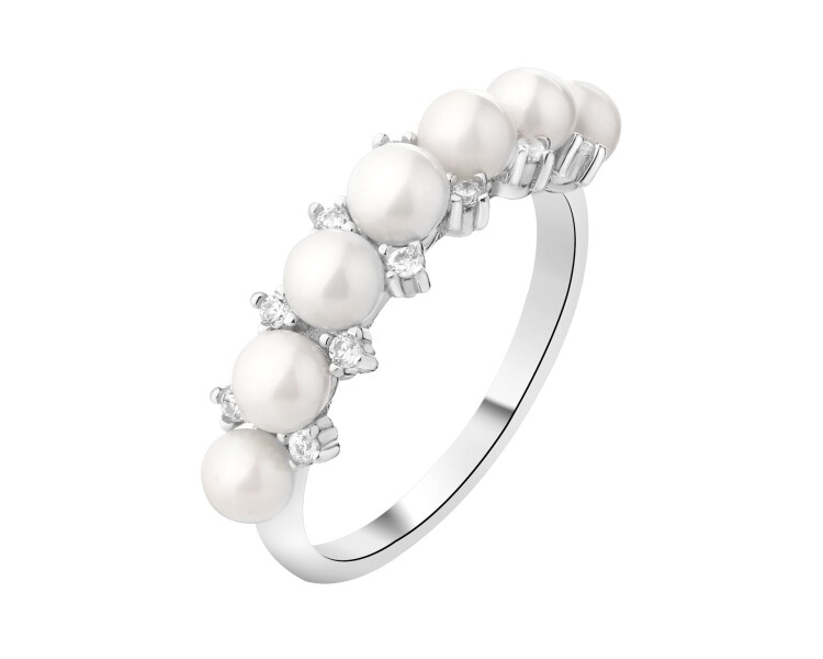 Rhodium Plated Silver Ring with Pearl