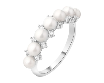 Rhodium Plated Silver Ring with Pearl