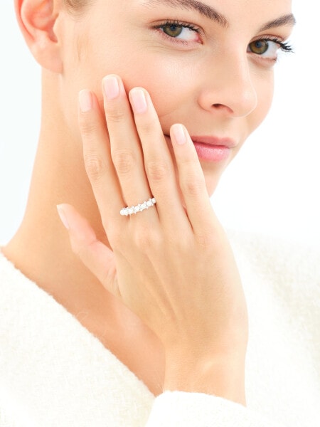 Rhodium Plated Silver Ring with Pearl