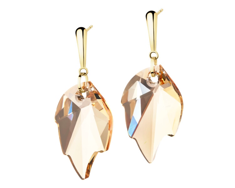 8 K Yellow Gold Dangling Earring with Synthetic Crystal