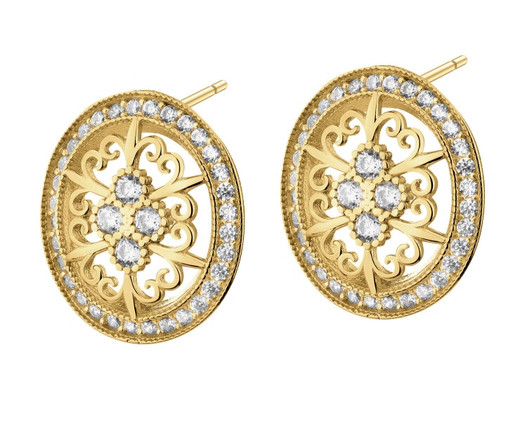 8 K Yellow Gold Earrings with Cubic Zirconia