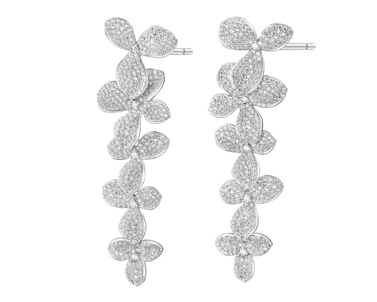 Rhodium Plated Silver Dangling Earring with Cubic Zirconia