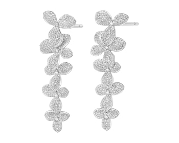 Rhodium Plated Silver Dangling Earring with Cubic Zirconia