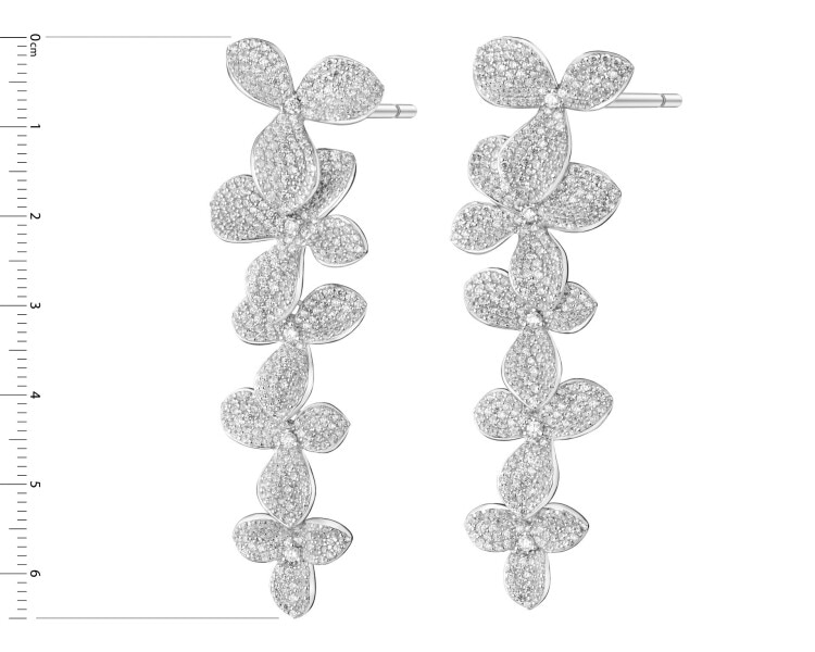 Rhodium Plated Silver Dangling Earring with Cubic Zirconia