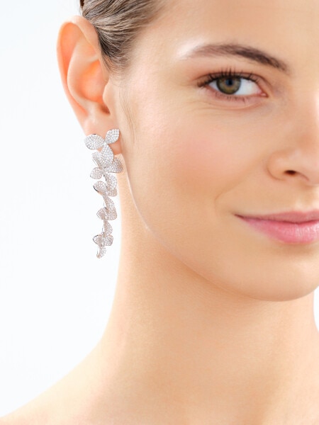 Rhodium Plated Silver Dangling Earring with Cubic Zirconia