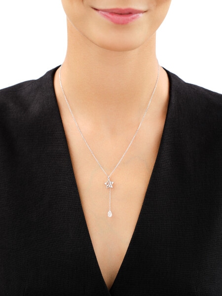 Rhodium Plated Silver Necklace with Cubic Zirconia