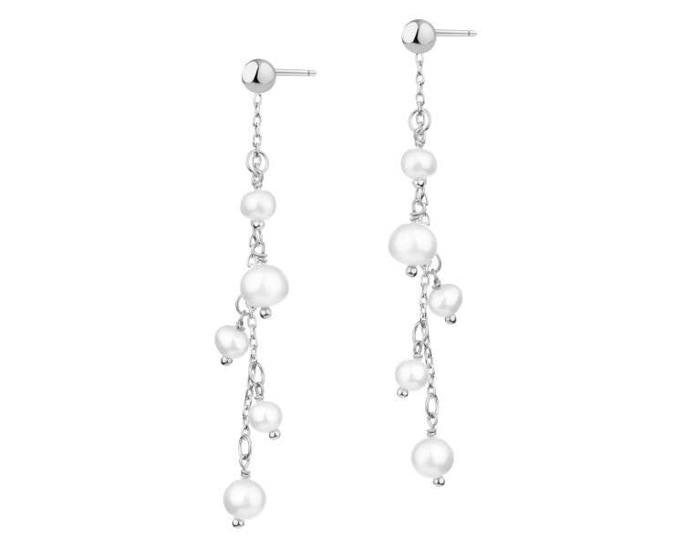 Rhodium Plated Silver Dangling Earring with Pearl