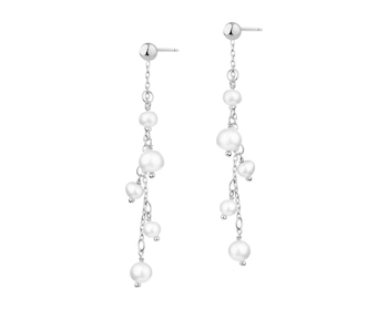 Rhodium Plated Silver Dangling Earring with Pearl