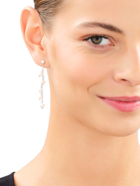 Rhodium Plated Silver Dangling Earring with Pearl