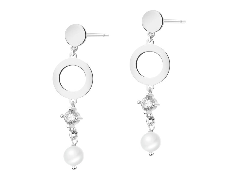 Rhodium Plated Silver Dangling Earring with Pearl