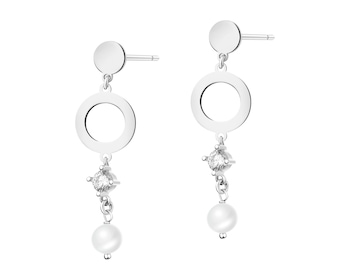 Rhodium Plated Silver Dangling Earring with Pearl