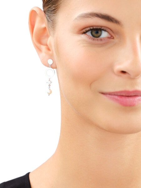 Rhodium Plated Silver Dangling Earring with Pearl