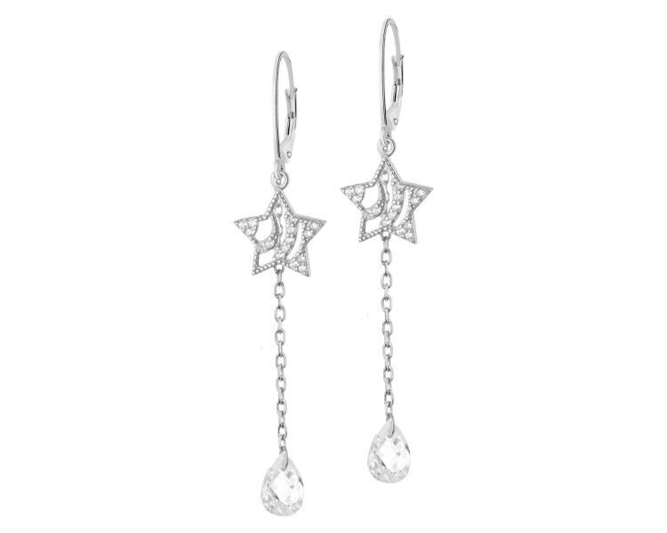 Rhodium Plated Silver Dangling Earring with Cubic Zirconia