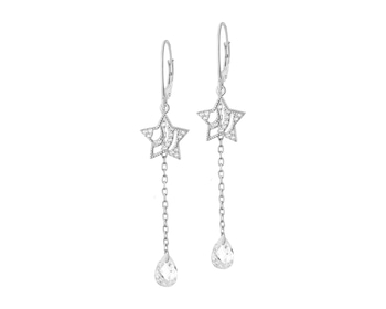 Rhodium Plated Silver Dangling Earring with Cubic Zirconia