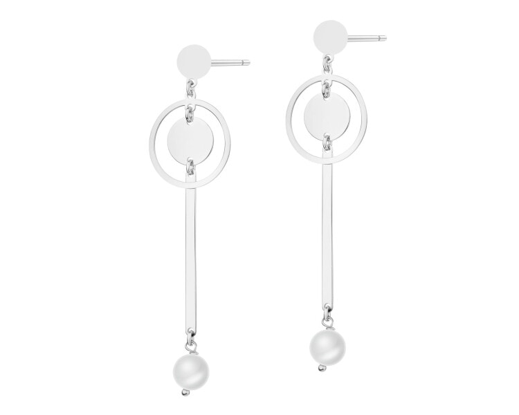 Rhodium Plated Silver Dangling Earring with Pearl