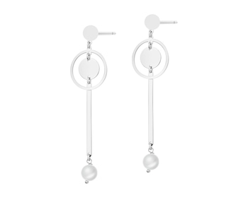 Rhodium Plated Silver Dangling Earring with Pearl