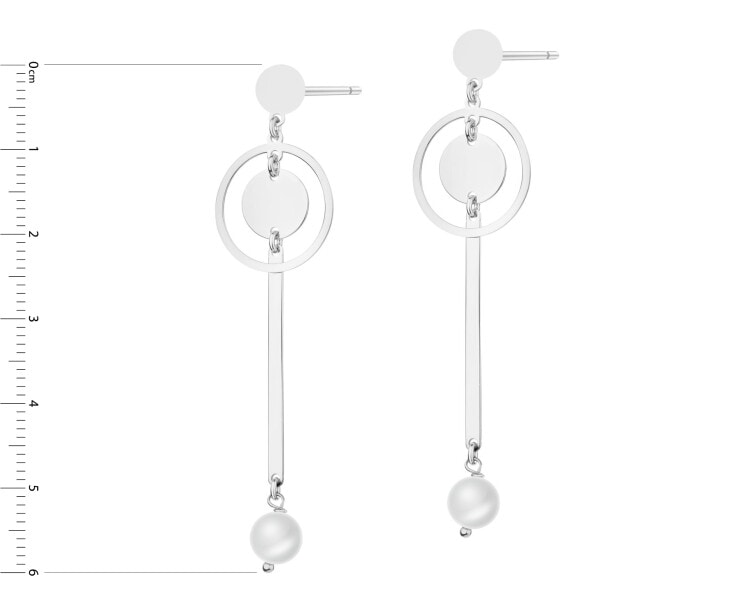 Rhodium Plated Silver Dangling Earring with Pearl