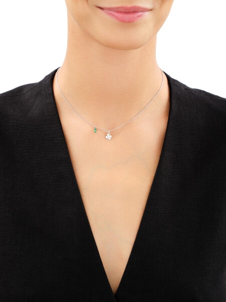 Rhodium Plated Silver Necklace with Cubic Zirconia