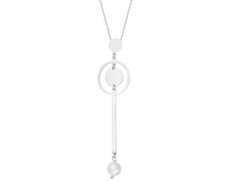 Rhodium Plated Silver Necklace with Pearl