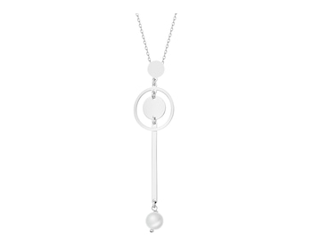 Rhodium Plated Silver Necklace with Pearl