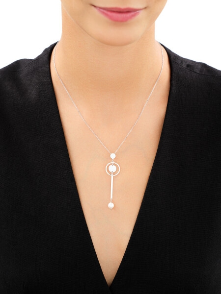 Rhodium Plated Silver Necklace with Pearl