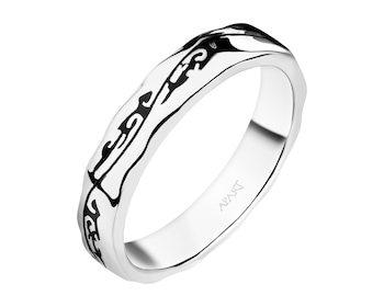 Rhodium-Plated And Oxidized Silver Band Ring 