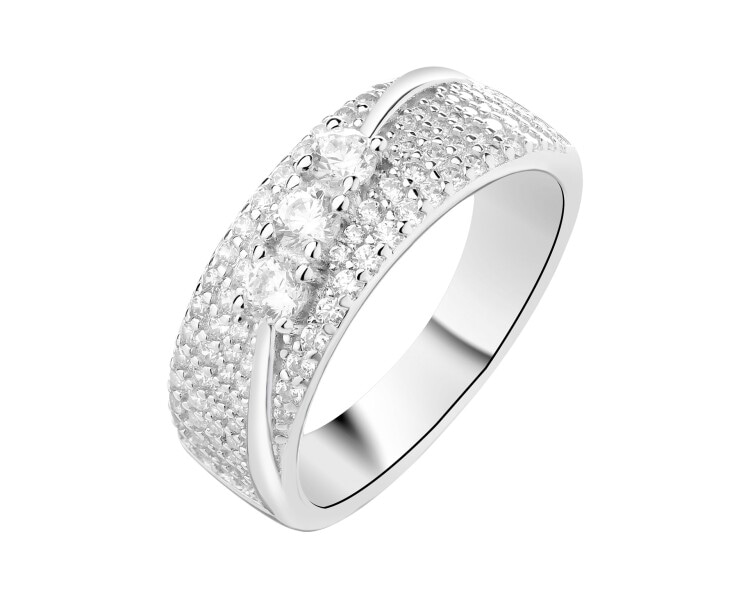 Rhodium Plated Silver Band Ring with Cubic Zirconia