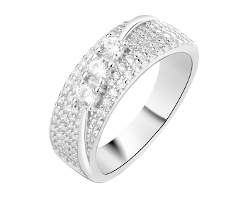 Rhodium Plated Silver Band Ring with Cubic Zirconia