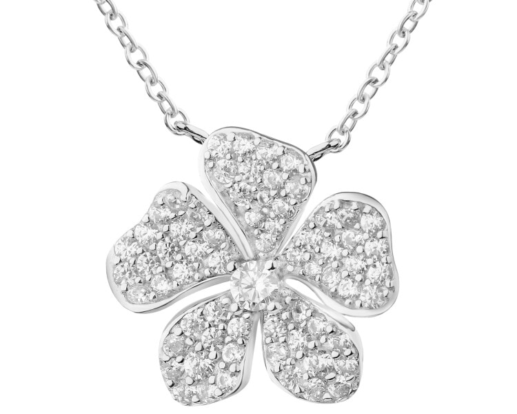 Rhodium Plated Silver Necklace with Cubic Zirconia