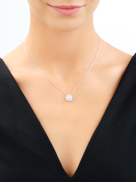 Rhodium Plated Silver Necklace with Cubic Zirconia