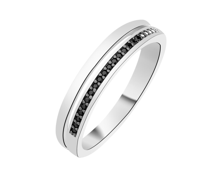 Rhodium Plated Silver Band Ring with Cubic Zirconia