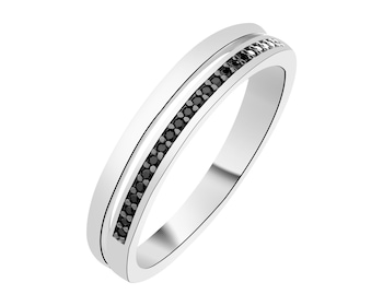 Rhodium Plated Silver Band Ring with Cubic Zirconia