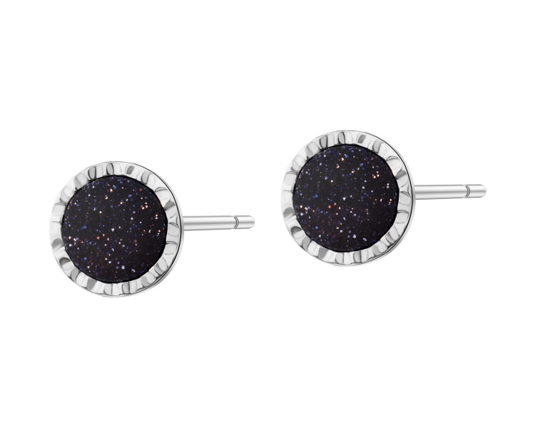 Rhodium Plated Silver Earrings with Cairo Night Gemstone