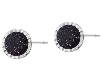 Rhodium Plated Silver Earrings with Cairo Night Gemstone