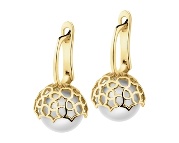 8 K Yellow Gold Dangling Earring with Pearl